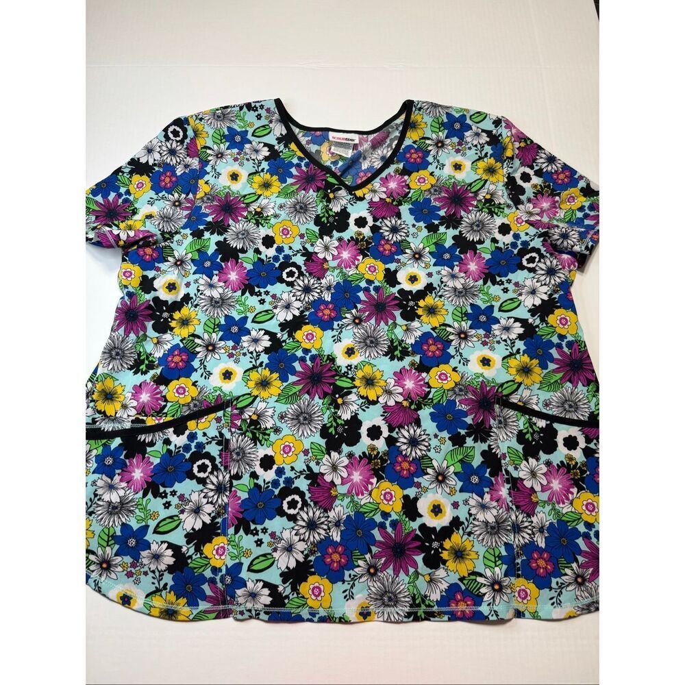 Scrubstar Floral Print Short Sleeve Scrub Top Size 3XL